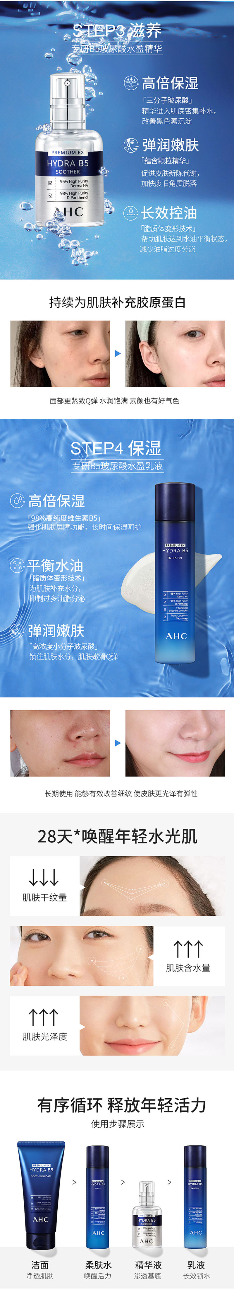 AHC水乳套装7件护肤品套盒女B5玻尿酸补水保湿