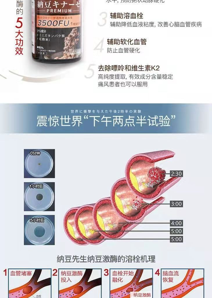 日本纳豆先生纳豆激酶3500FU软胶囊红曲地龙蛋白原装正品电视购物