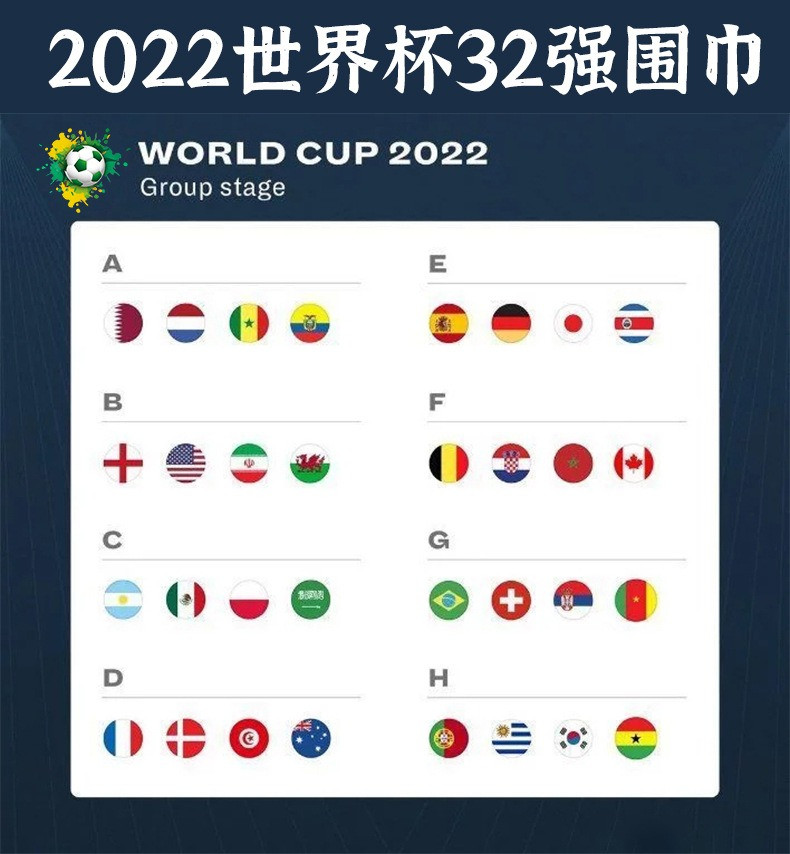 2022卡塔尔世界杯32强助威围巾球迷用品足球国家队周边体彩店宣传纪念礼品