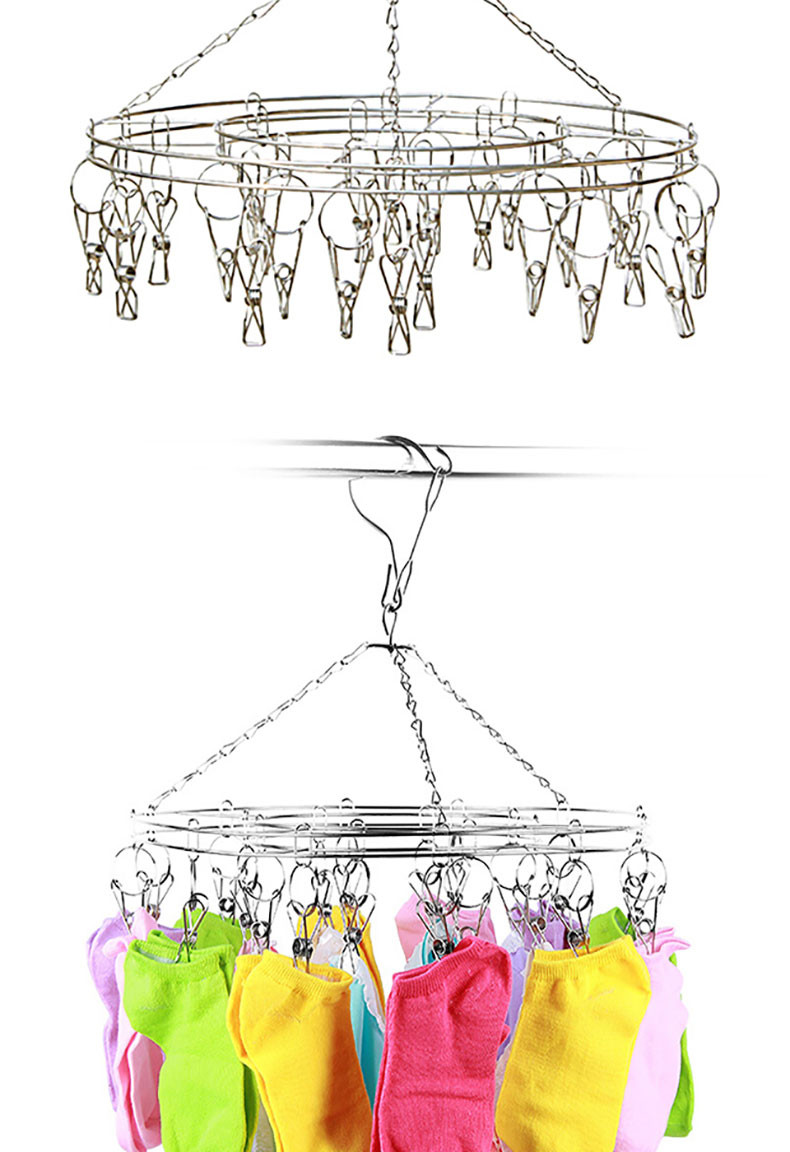 四万公里 多功能晾衣夹袜架圆形不锈钢实心多头夹内衣架衣服挂架 SWX1008