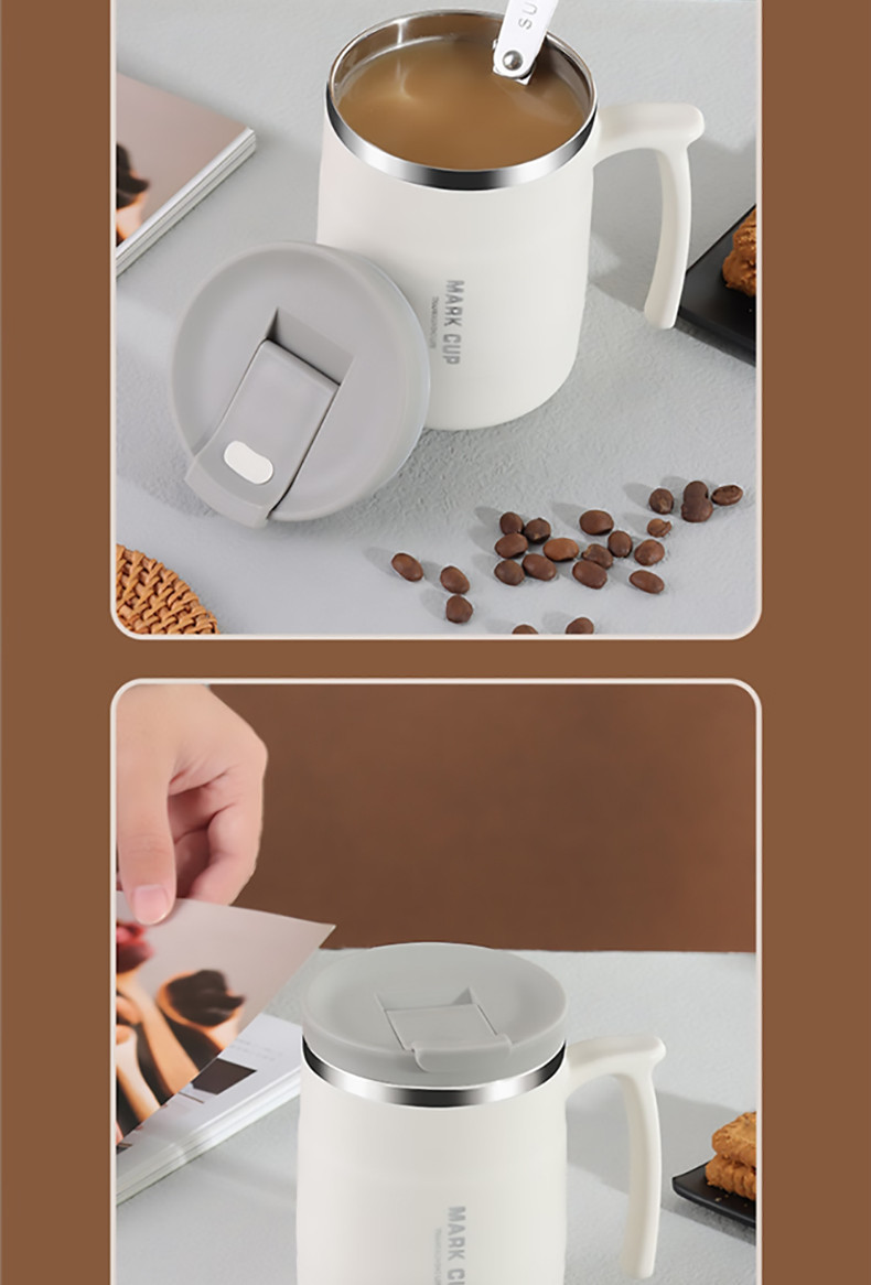 拜杰（BJ） 马克杯304不锈钢水杯咖啡杯带盖带折叠勺子大容量喝水杯 MKB-02