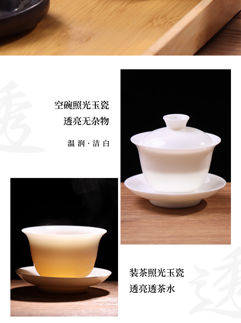 拜杰（BJ） 纯白羊脂玉茶杯三才盖碗陶瓷泡茶壶功夫茶具家用泡茶碗 XG-95