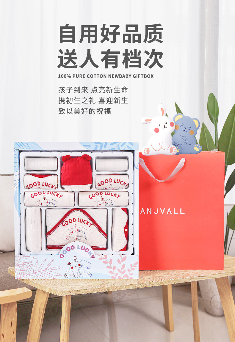 班杰威尔/banjvall 婴儿衣服新生儿纯棉刚出生宝宝套装满月用品百天见面礼婴儿礼盒夏季抱熊兔