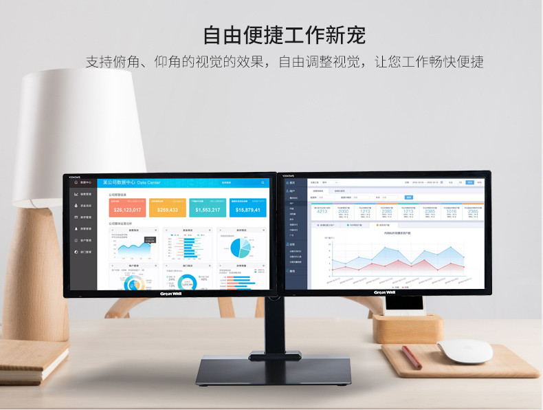 慧想（Thinkwise） 显示器支架/万向旋转可升降/台式立柱款/左右双屏/钣金工艺/BL204