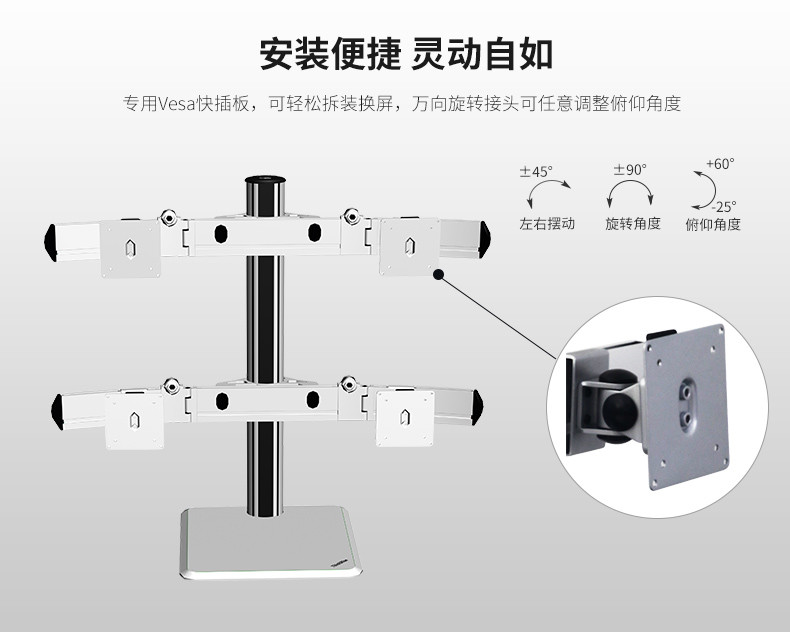 慧想（Thinkwise） 显示器支架/万向旋转可升降/台式立柱款/上下左右四屏/铝合金/L401