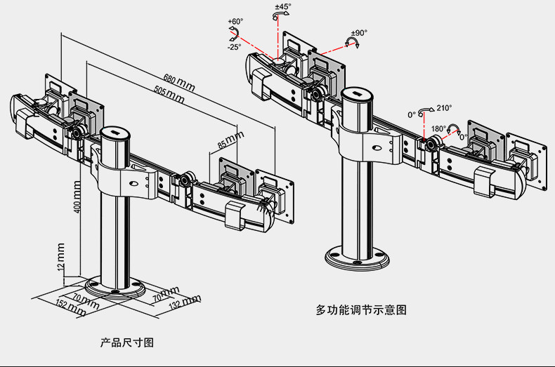 慧想（Thinkwise） 显示器支架/万向旋转可升降/桌面钻孔固定/立柱款左右双屏/L203