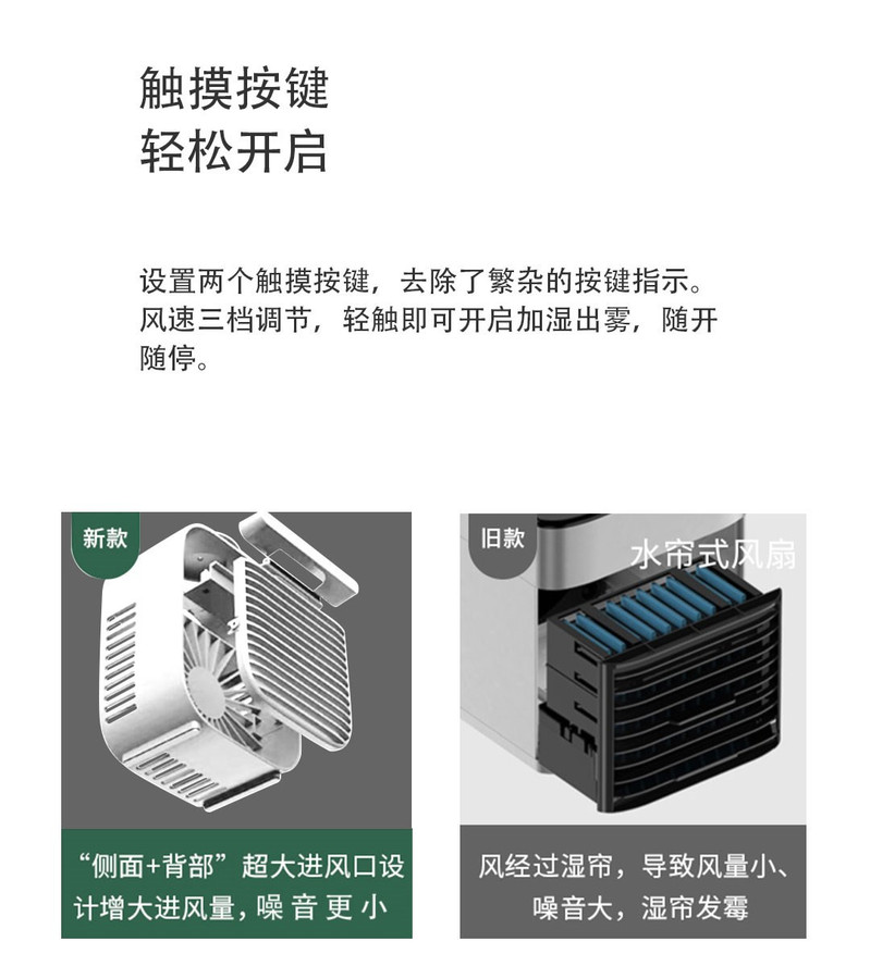 荣事达桌面小冷风扇电风扇带储水箱可加冰水冰块台式插电增加凉爽度冰凉加湿三档调节FM-V168