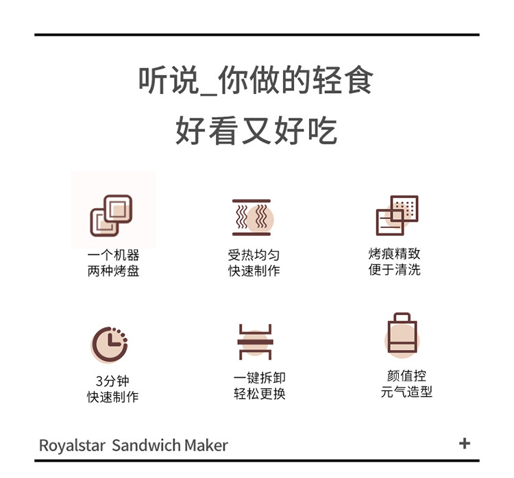 荣事达 电饼铛三明治机早餐机双面加热家用华夫饼烤面包机料理煎蛋家用小型可拆洗RS-B658A