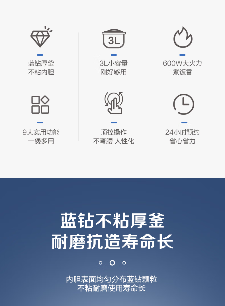 苏泊尔/SUPOR 电饭煲家用小型电饭锅煲汤煮粥煲仔饭蓝钻内胆SF30FC71