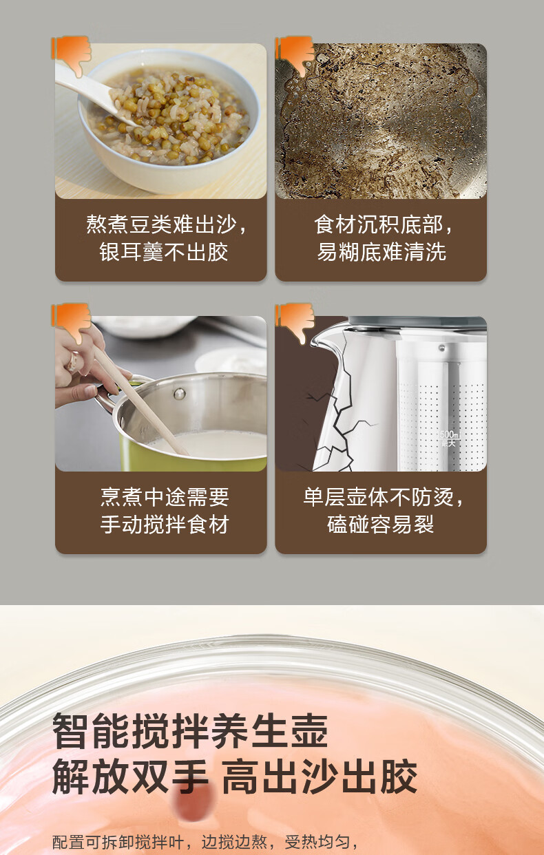 苏泊尔/SUPOR 搅拌养生壶1.5L双层壶体防烫保温煮茶器316L不锈钢