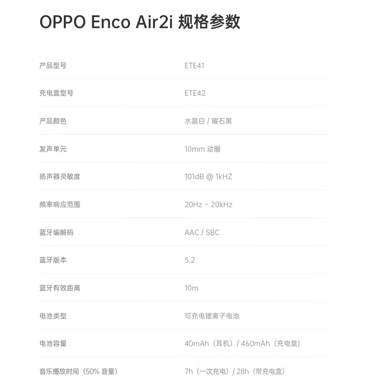 OPPO Enco Air 2i 入耳式真无线蓝牙耳机
