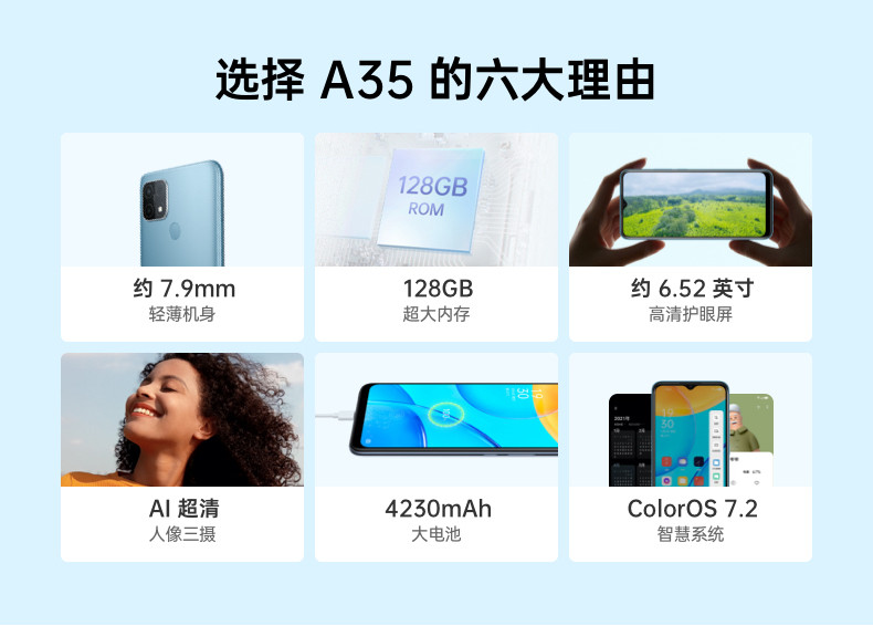 OPPO A35  轻薄时尚外观 AI智能三摄 全网通拍照手机