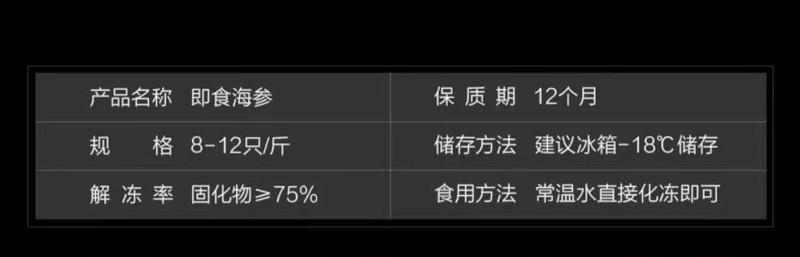 解府长岛野生鲜食海参 500g  8-12 只