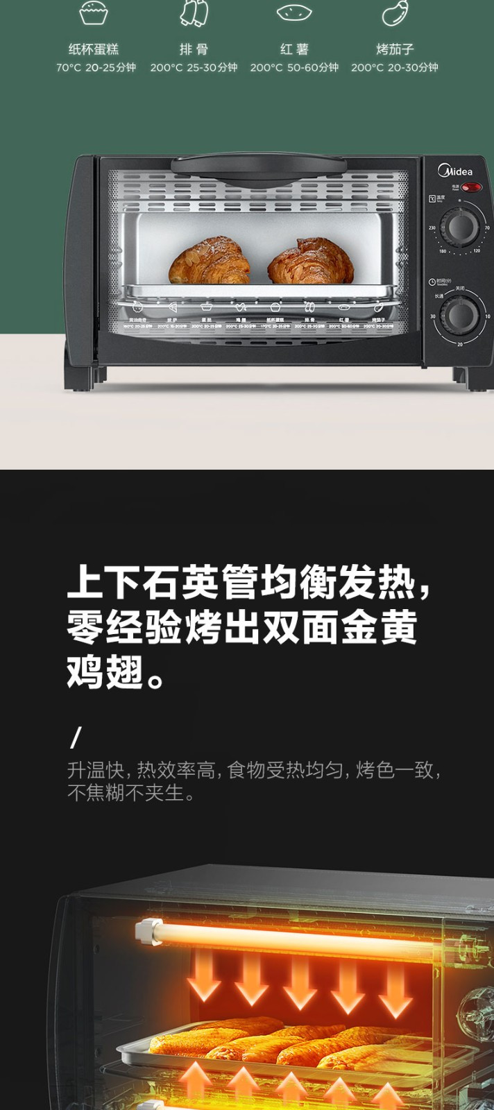 美的/MIDEA  多功能家用 迷你小烤箱 电烤箱蛋糕烘焙10升