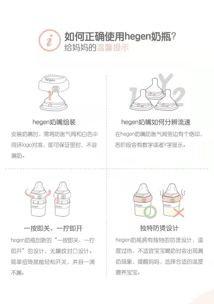 HEGEN HEGEN新生儿宽口径防胀气防呛多功能奶瓶 150ml*2个（自带1段奶嘴，适合1-3个月宝宝）