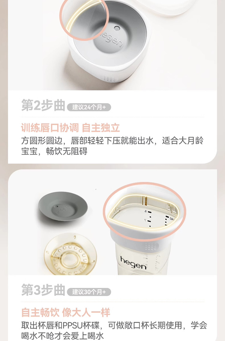 HEGEN 海格恩学饮杯盖通用奶瓶配件9个月萌牙宝宝水杯盖儿童嘬口杯