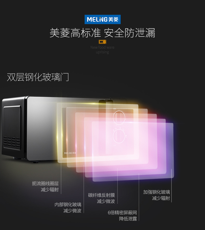 美菱/MeiLing微波炉家用智能械式转盘多功能厨房加热侧拉门20L五档火力选择 MO-TV2200