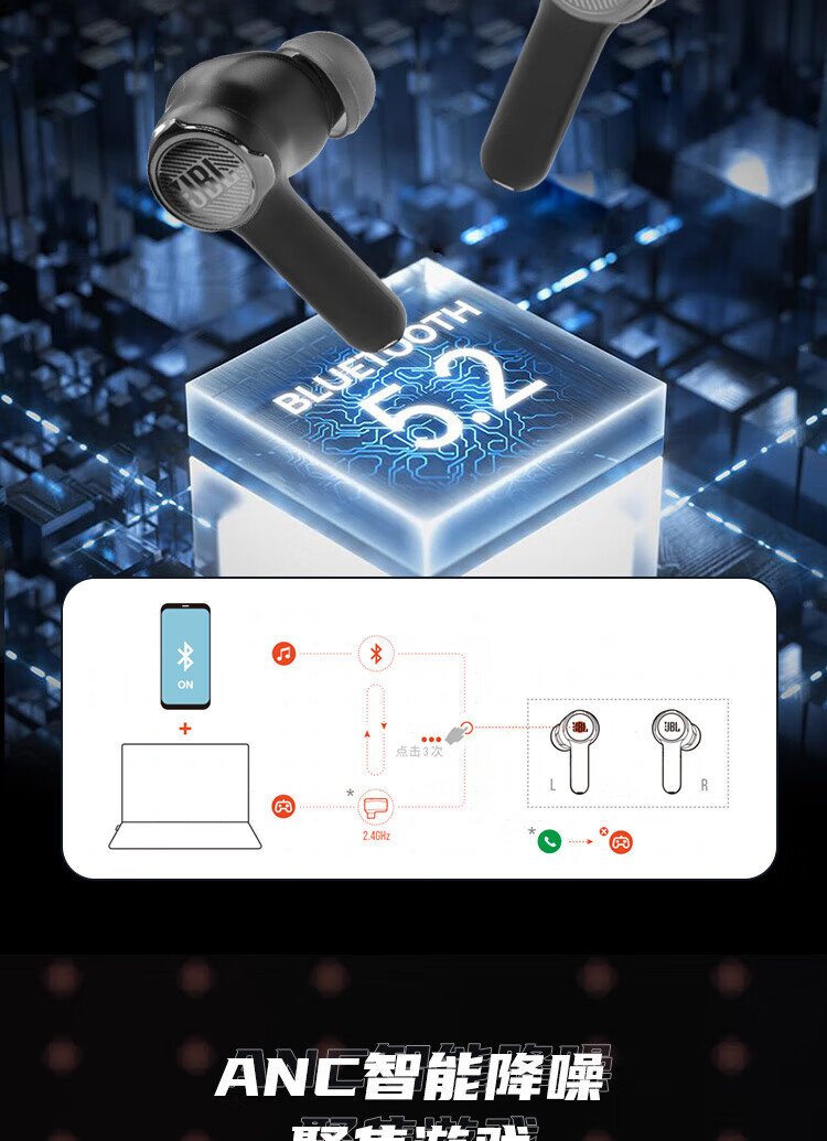 JBL QUANTUM TWS 真无线游戏降噪游戏耳机