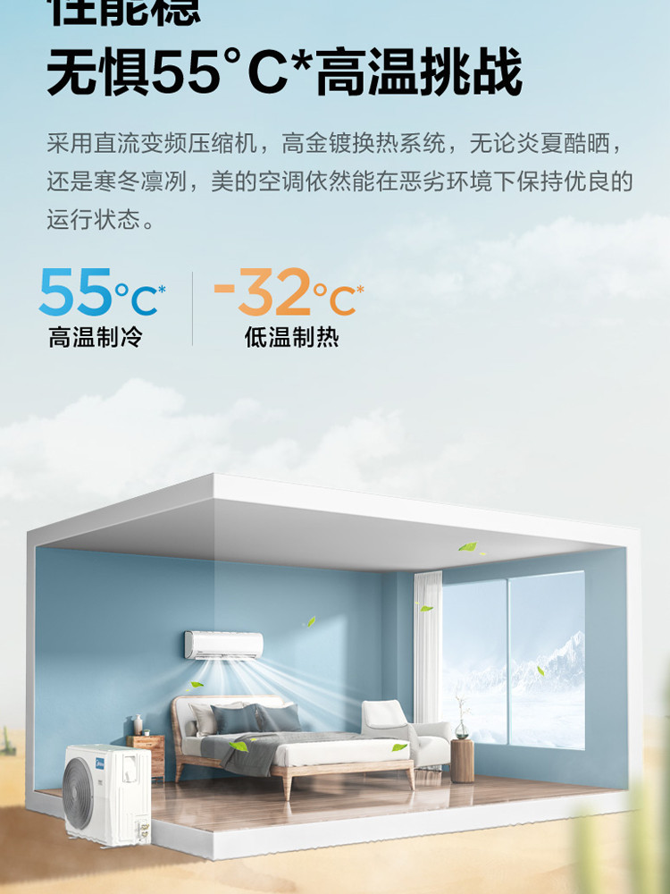 美的(Midea) 1.5匹变频冷暖安静节能智能WiFi挂机一键防直吹 冷静星PH400(3)A