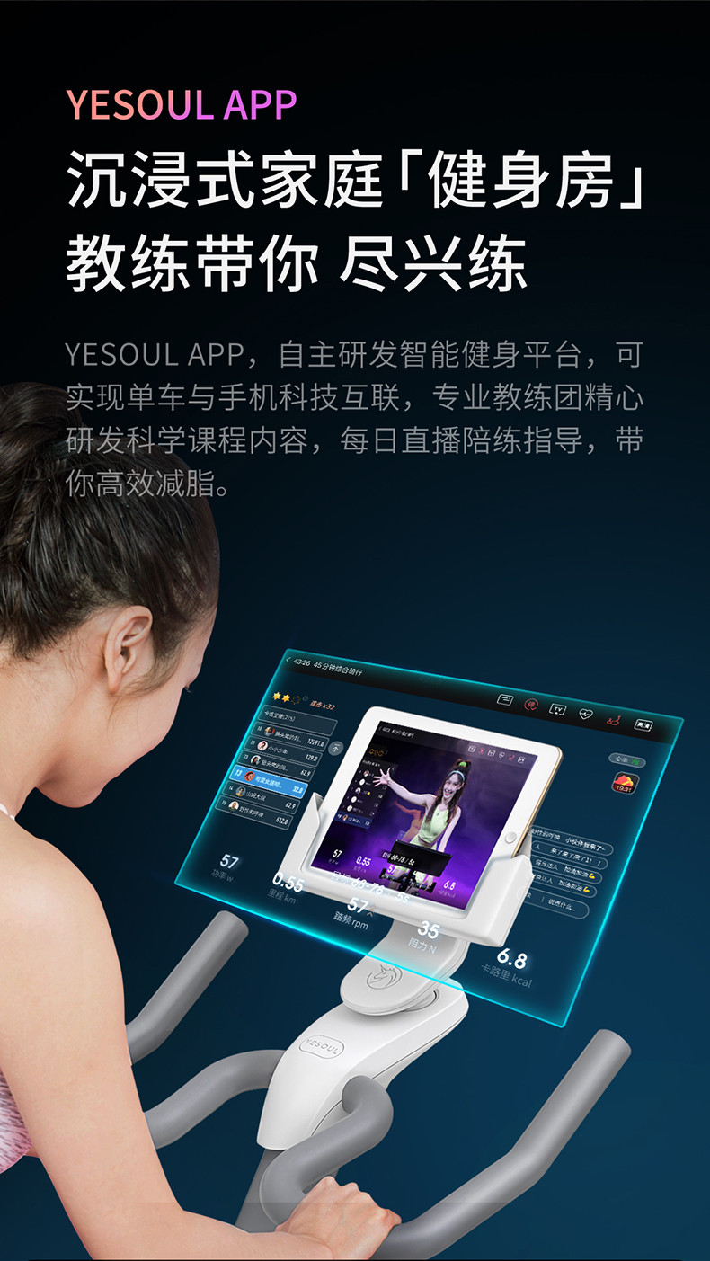 野小兽（YESOUL）【刘涛代言 】家用动感单车静音运动器材健身车室内脚踏自行车 S1-蓝牙版-象牙
