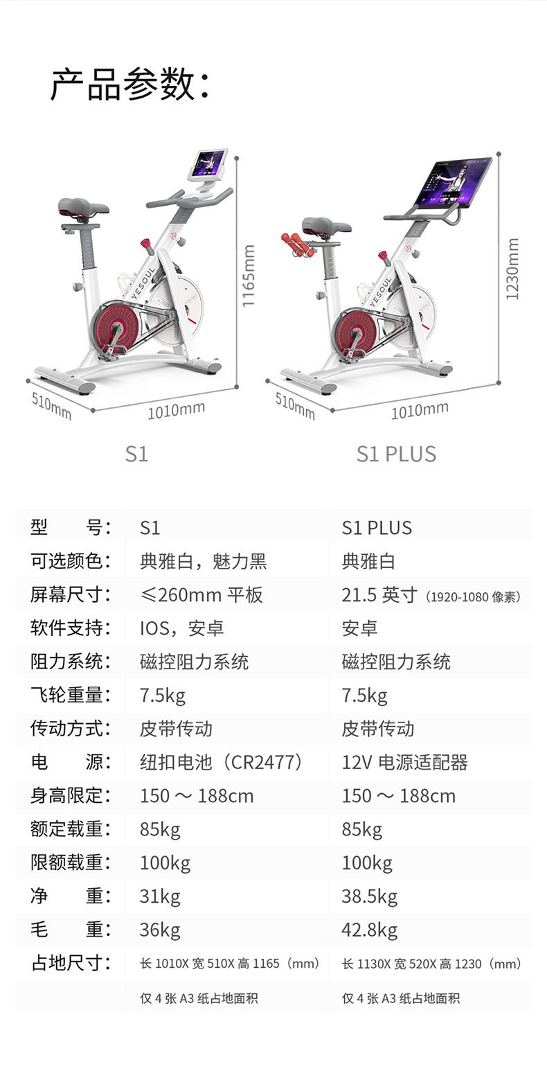 野小兽（YESOUL）【刘涛代言 】家用动感单车静音运动器材健身车室内脚踏自行车 S1-蓝牙版-象牙