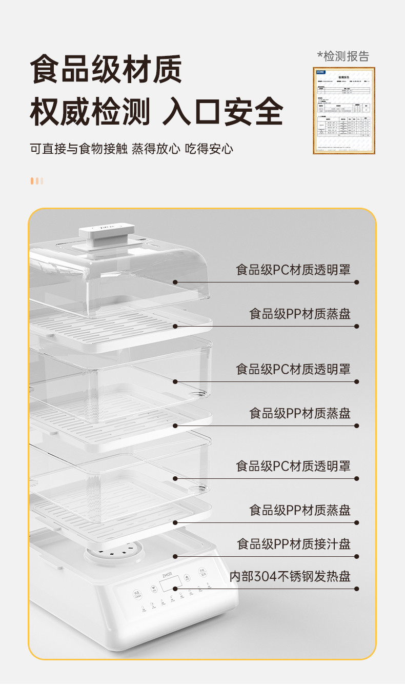 ZMOR 电蒸锅家用大容量蒸汽锅笼透明多功能三层多层蒸箱早餐机保温