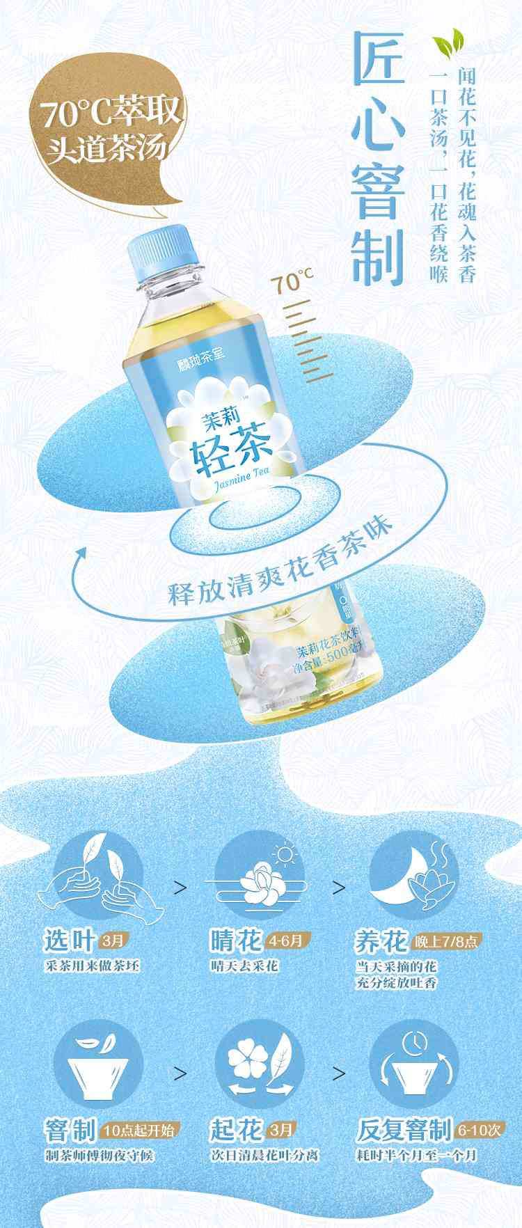 麟珑茶室 茉莉轻茶 500ml*15瓶/箱 真无糖原叶茶0糖0脂0能量