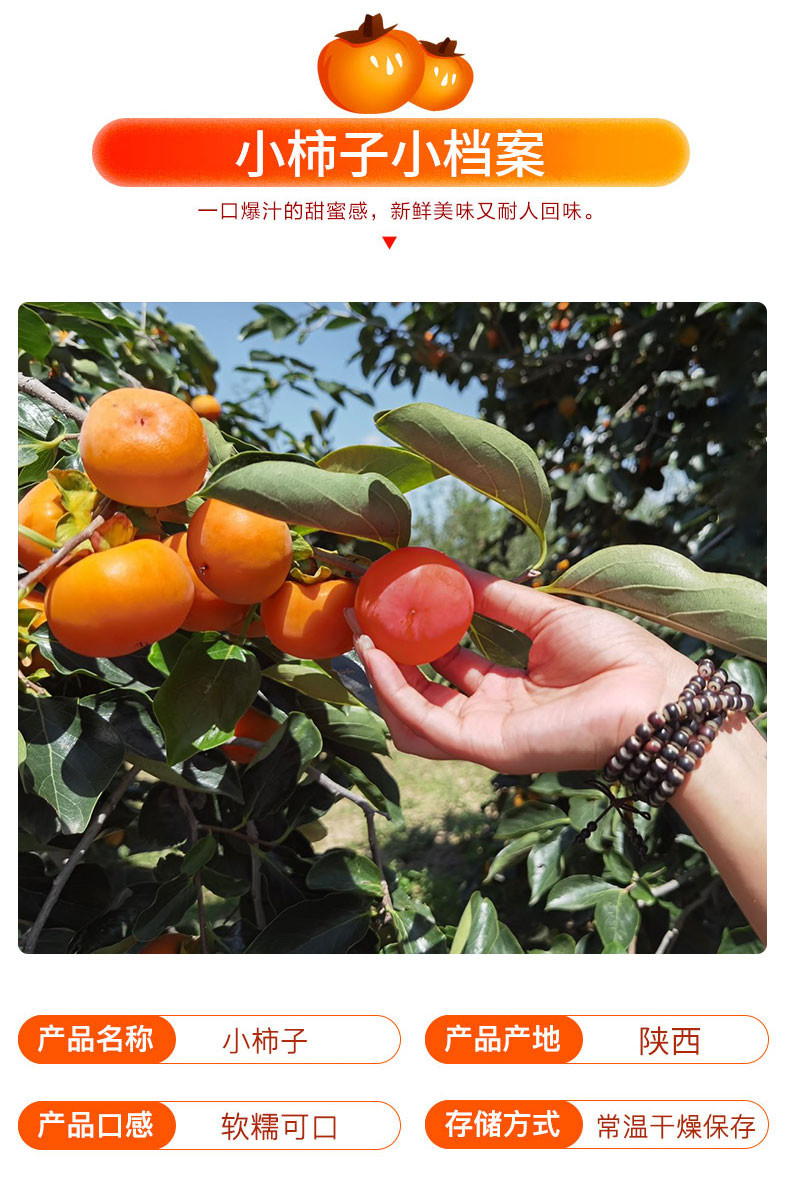 食欲跳动 陕西秦岭火晶蜜柿 2.8-3斤 中果（约20-30枚） 小柿子