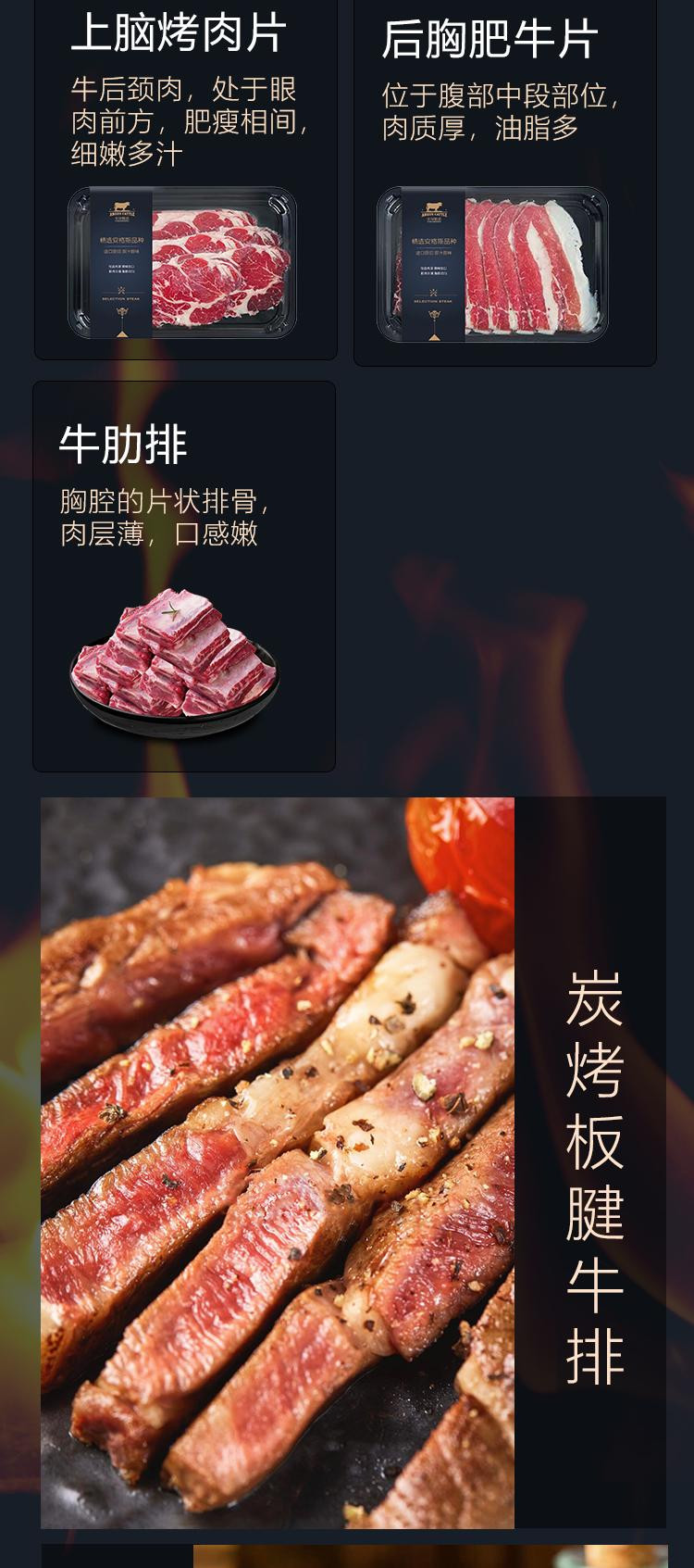 食中隽品 安格斯牛排礼盒298型 谷饲（西冷板腱沙朗）牛排 后胸肥牛片