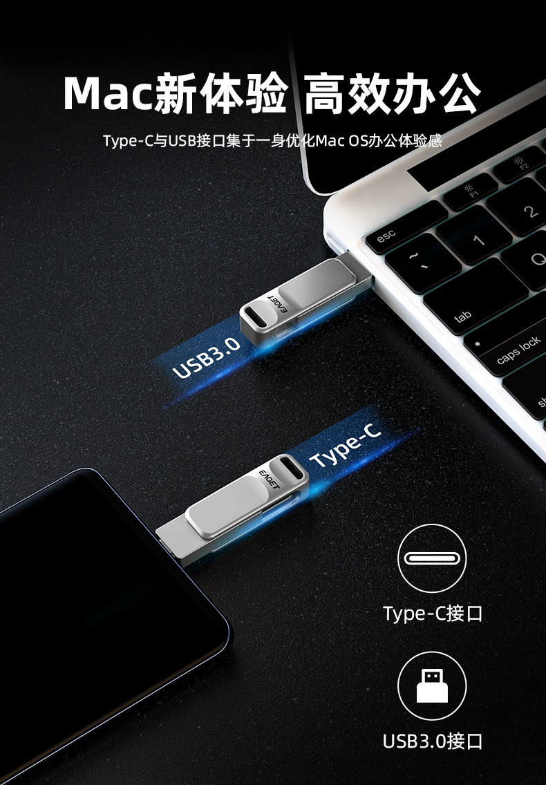 忆捷（EAGET） CF20 USB3.0双接口旋转U盘32G 手机电脑多用