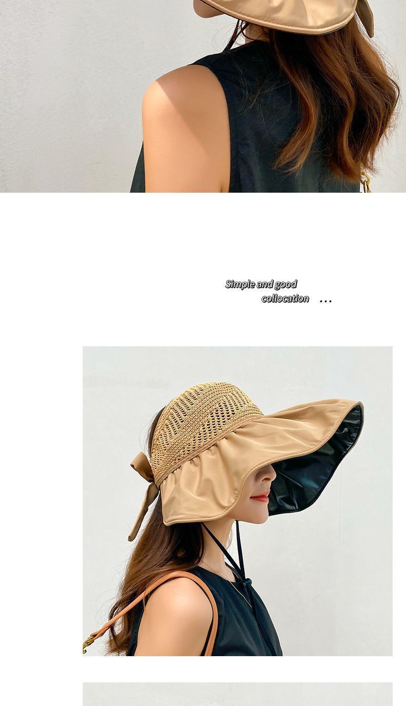 玉露浓 UPF50+黑胶涂层防晒可折叠空顶太阳帽