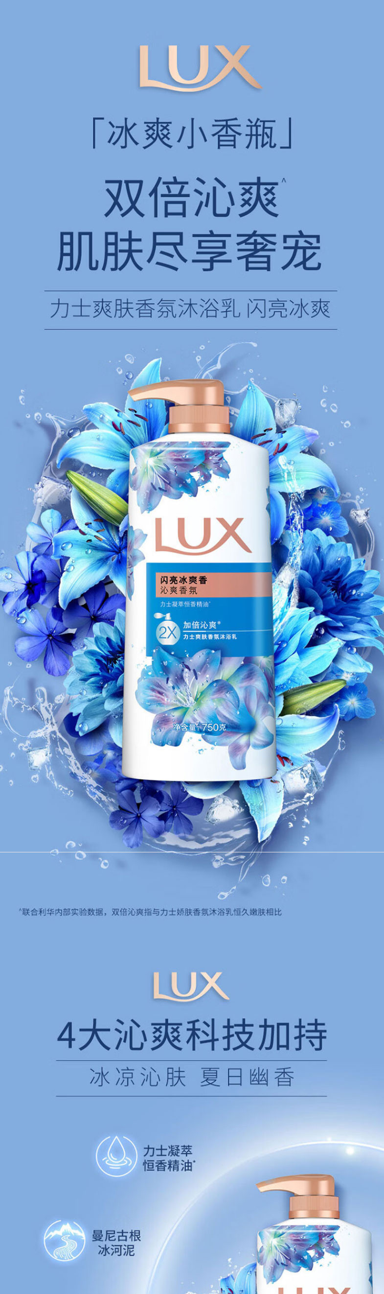 力士/LUX 爽肤香氛沐浴露沐浴乳闪亮冰爽700g