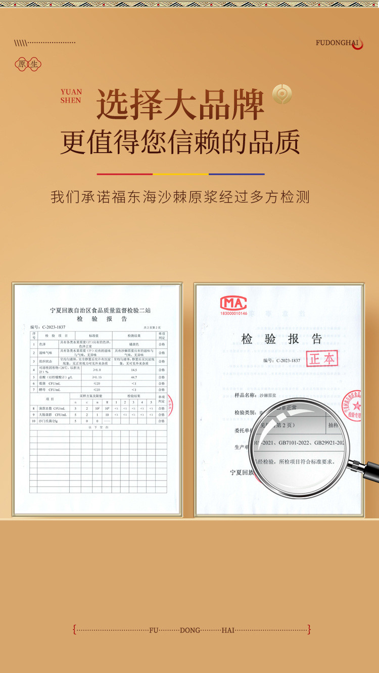 福东海 沙棘原浆300ml 鲜榨沙棘汁内蒙古原果汁含沙棘油养生茶 满