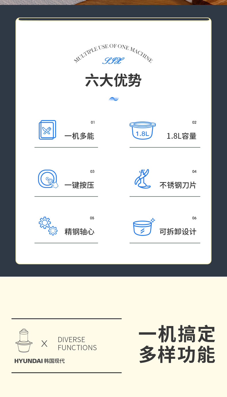 HYUNDAI 【邮乐官方直播间】绞肉机 双档速搅全自动家用饺馅碎菜辅食机