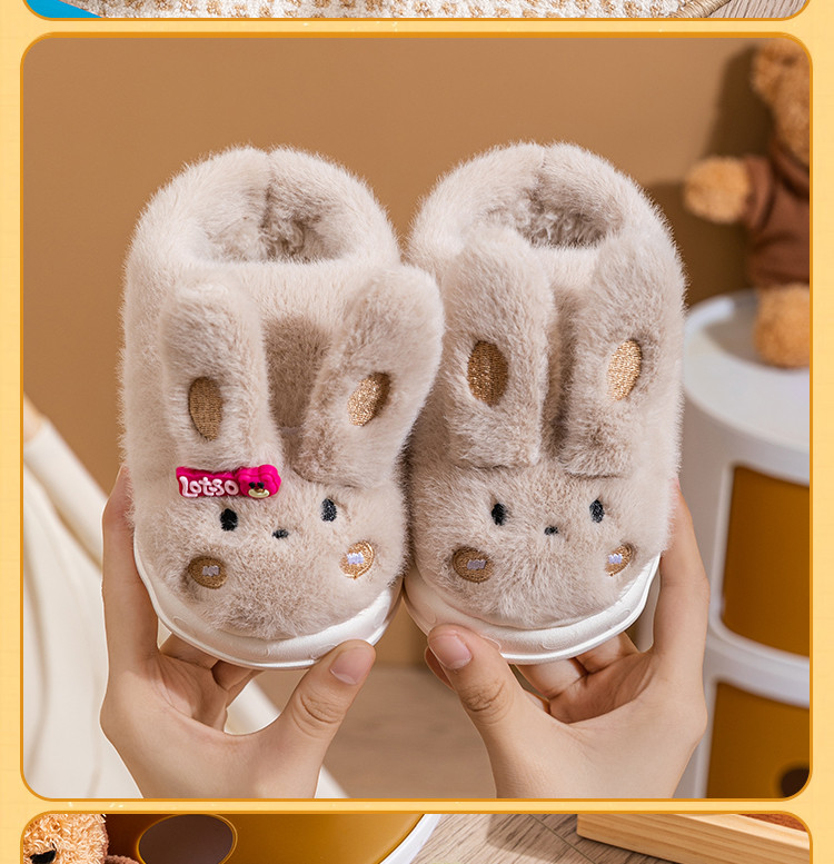 吉步森 儿童棉鞋女宝宝包跟秋冬女童可爱兔子室内防滑幼儿小孩毛绒棉拖鞋