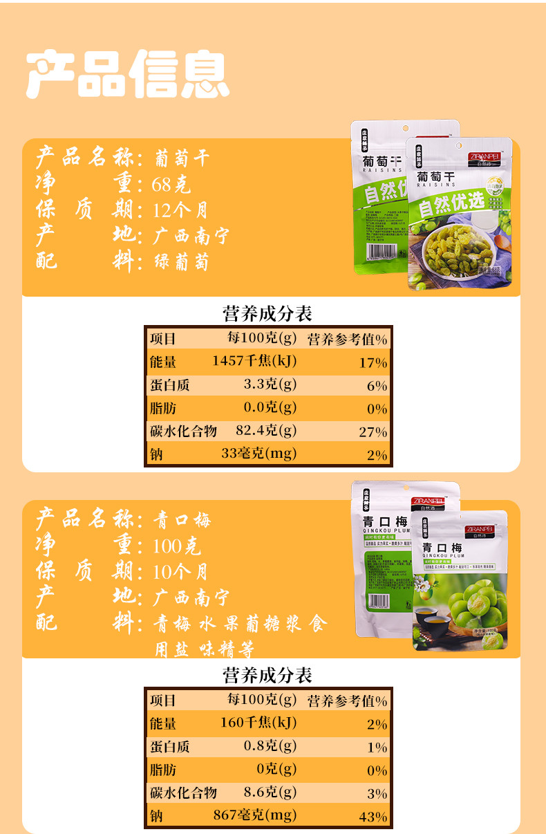 庄家铺子 自然优选正宗九制话梅葡萄干山楂青口梅办公室休闲小零食 3 包