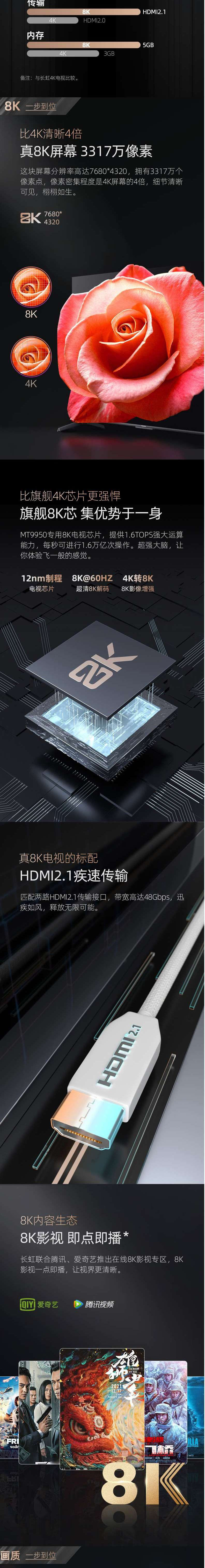 长虹/CHANGHONG 65D8K 65英寸 全程8K 超高清 平板LED液晶电视机