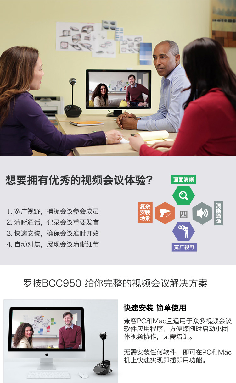 罗技/Logitech 罗技BCC950 高清网络摄像头 默认规格