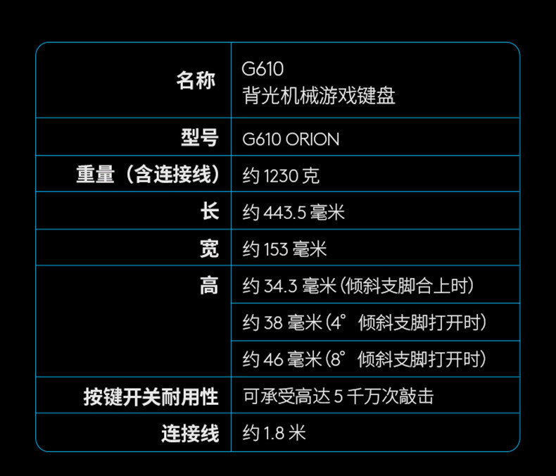 罗技/Logitech 罗技G610 机械游戏键盘(红轴) 默认规格