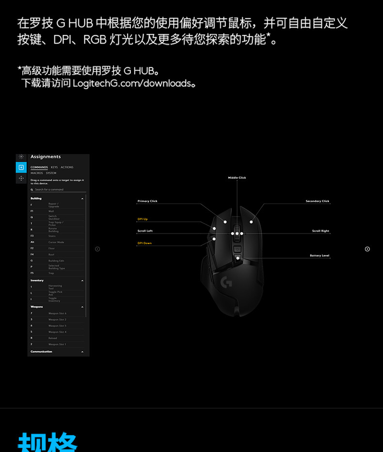 罗技/Logitech 罗技G502 无线游戏鼠标 默认规格