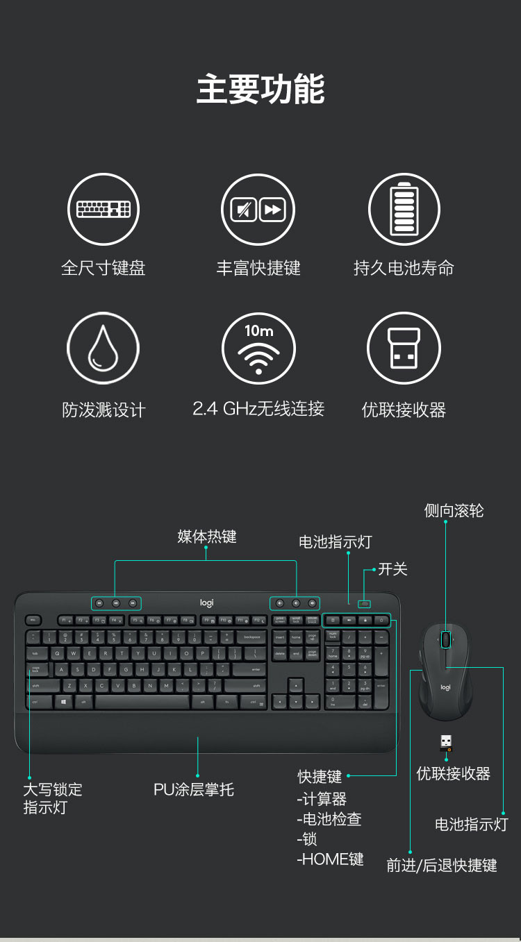 罗技/Logitech MK545 无线键鼠套装 默认规格