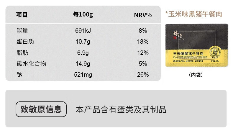  锋味派 【领劵立减10元】午餐肉独立包装谢霆锋峰味派黑猪熟食猪肉片