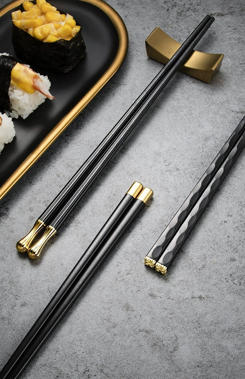 高贵奢华黑金筷子家用一人一筷分餐合金筷子日式筷子