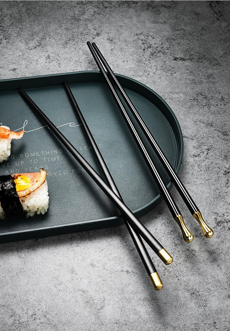 高贵奢华黑金筷子家用一人一筷分餐合金筷子日式筷子