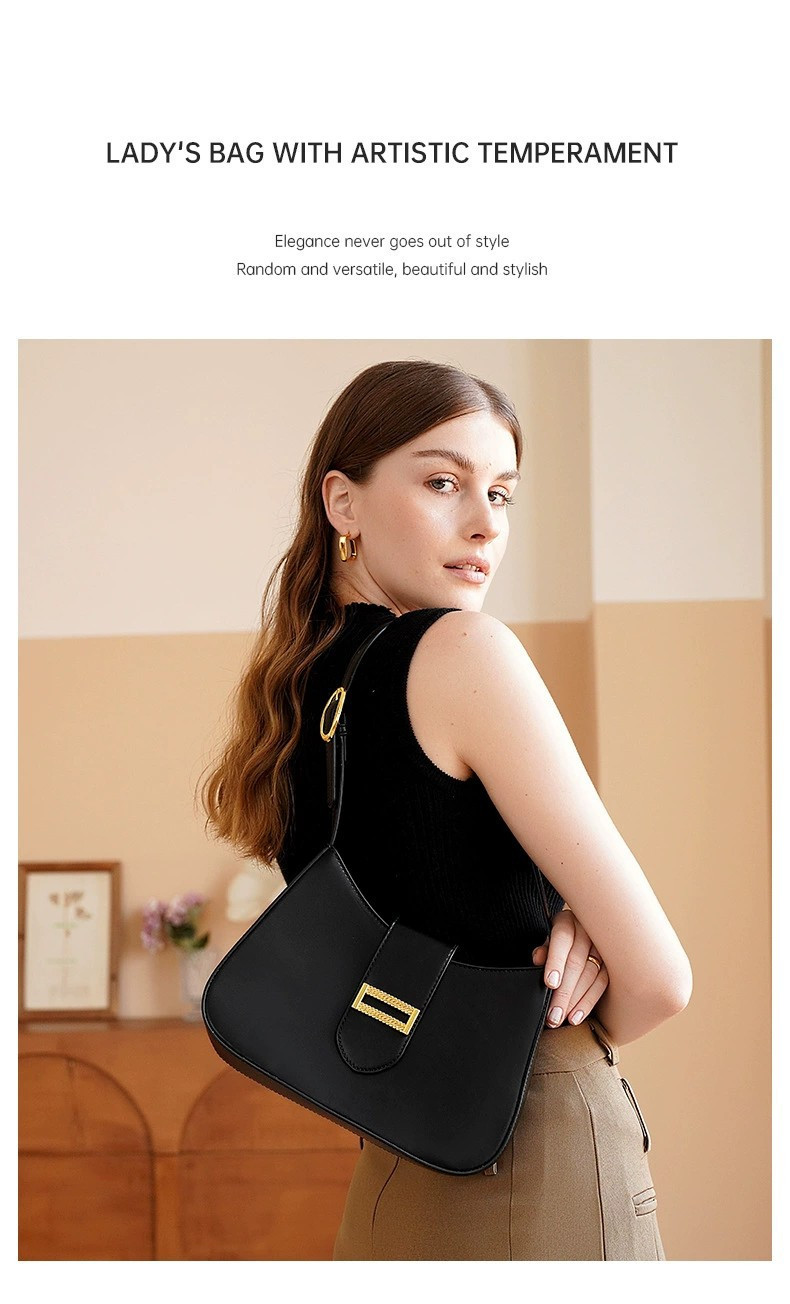 女士高级质感气质通勤单肩包优雅知性黑色手提包时尚设计新款女包