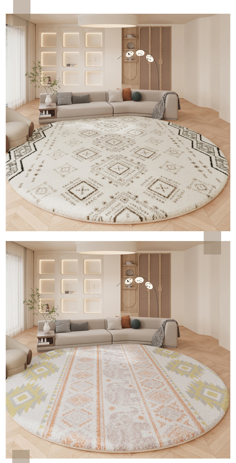 蓝翼 现代简约圆形地毯客厅书房茶几垫北欧简约线条卧室床边毯