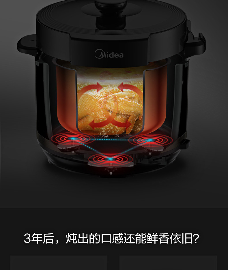 美的/MIDEA MY-YL60X3-101大容量家用智能6L高压饭煲汤锅