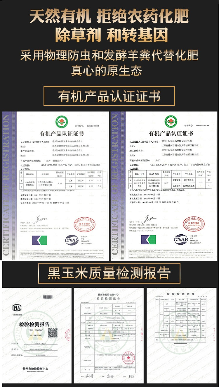 小农仙 【有机认证富硒黑玉米】真空包装新鲜黑糯玉米甜糯苞米粗粮礼盒