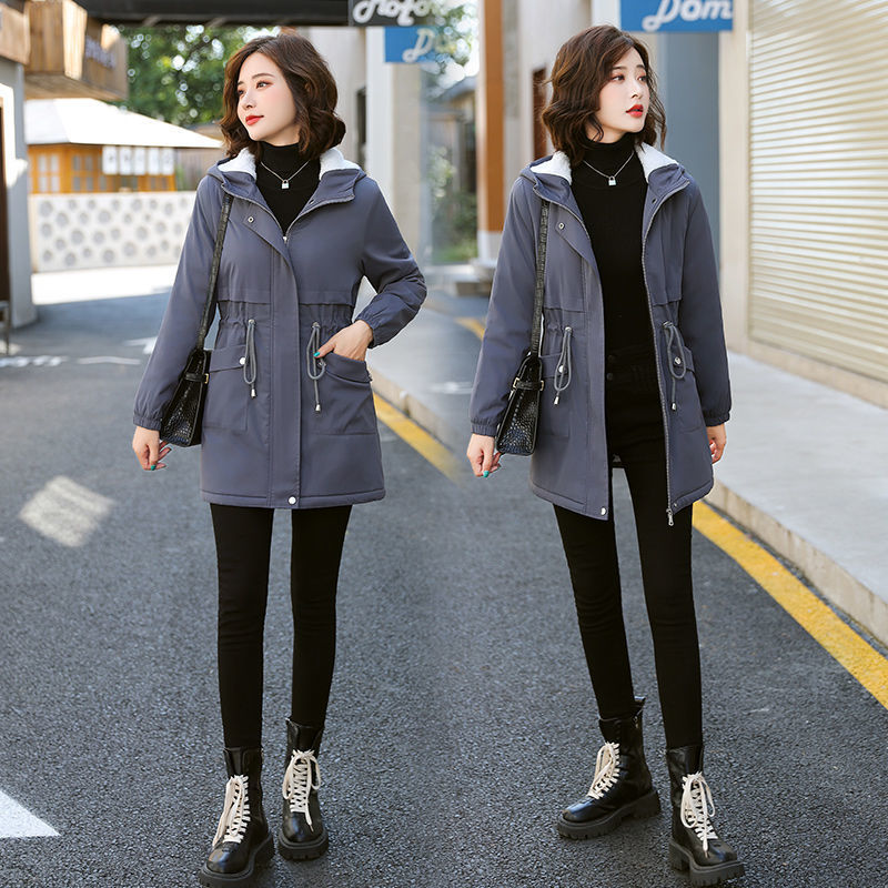  法米姿 羊羔绒风衣女中长款新款冬季韩版休闲洋气加绒棉服厚外套