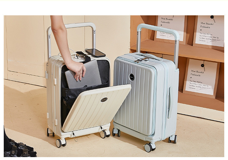 新益美 宽拉杆行李箱女前置开口大容量新款前开盖拉杆箱高颜值